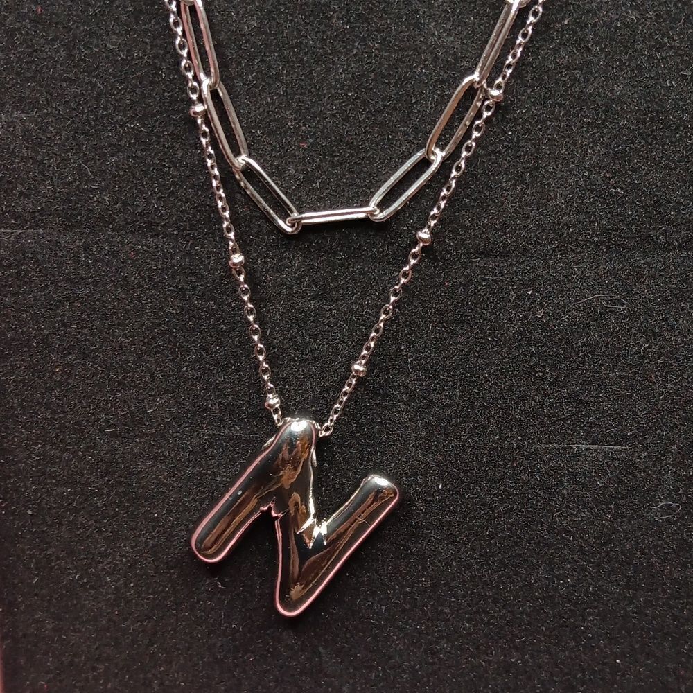 Vonkansy Puffy Initial Layered Necklace Set. Silvertone‎ Initial N New In Box